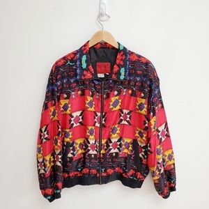 Vintage 90's Southwestern Silk Bomber Jacket Boho Rancher Grandpacore Jacket